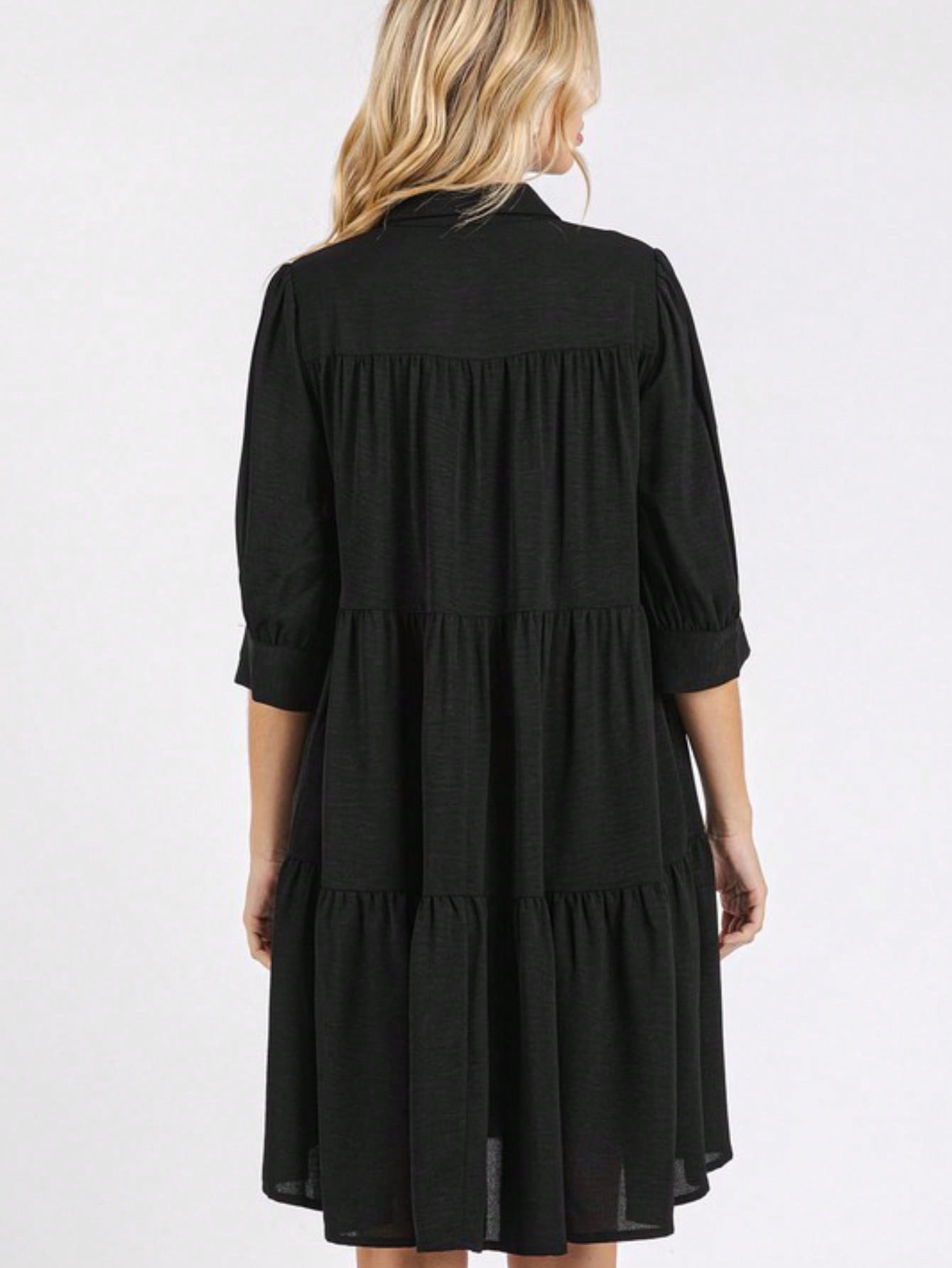 womens casual babydoll chic tiered ruffle flowy midi dress black three quarter length sleeve round neck loose fit lightweight breathable summer spring daily wear womens casual babydoll chic tiered ruffle flowy midi dress black three quarter length sleeve round neck loose fit lightweight breathable summer spring daily wear